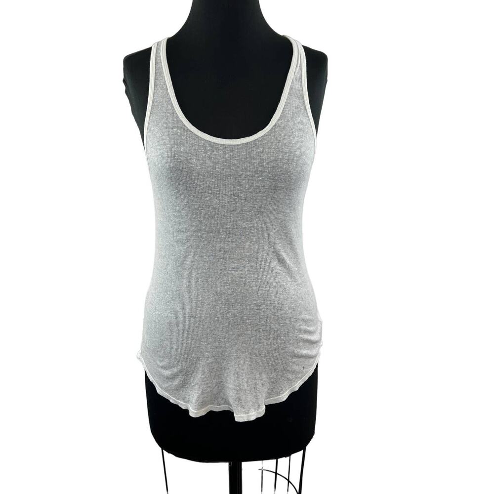 Majestic Filatures White Ribbed Knit Scoop Tank Top Cotton Linen Silk Tee 3